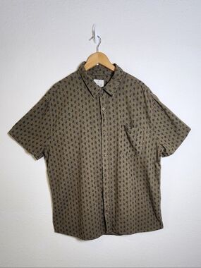 Mutual Weave Linen Blend Paisley Men's Button Up Shirt Olive Blue Size XXL